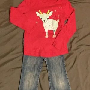 Girls size 4t crazy 8 jeans with long sleeve shirt